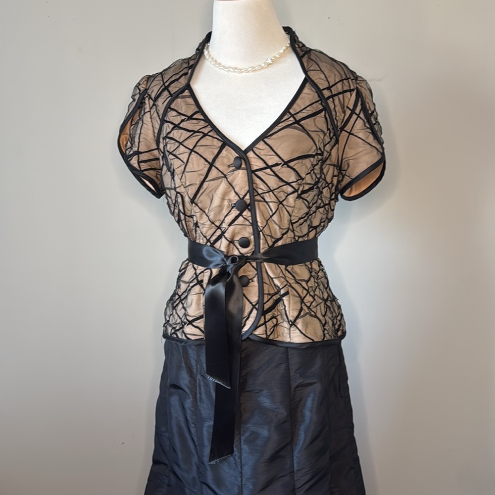 JS Collection Black Mesh over Nude Formal Evening Wear Top Sz 10